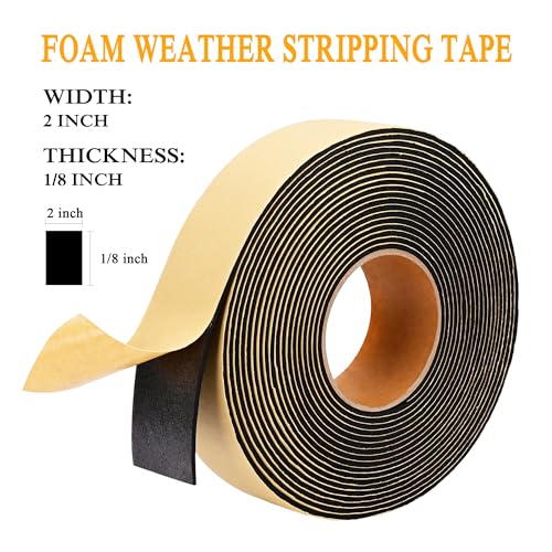 Image of Weather Stripping Door Seal Strip 30 Feet, 2 Inch Wide X 1 /8 Thick Black Foam Seal Tape Strong Adhesive for Doors and Windows Insulation, Soundproofing, Rattle