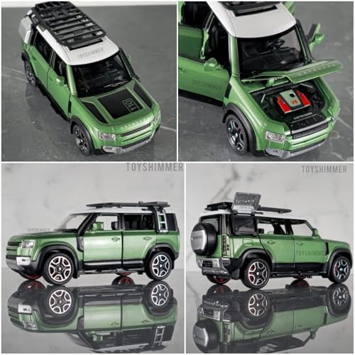 Image of LRover Defender Die-Cast Toy Car 1:32 Scale, Alloy Body, 16cm, Pull Back Action, Openable Doors and Hood (Green Color as in Image)