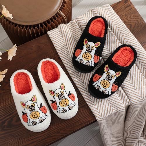 Image of Womens Mens House Slippers Retro Comfy Warm Plush Slip on Fluffy Memory Foam Home Sippers for Winter Indoor Outdoor