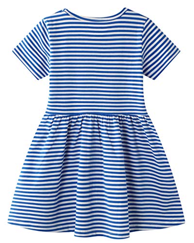 Image of Girls Cotton Long Sleeve Casual Cartoon Appliques Striped Jersey Dresses