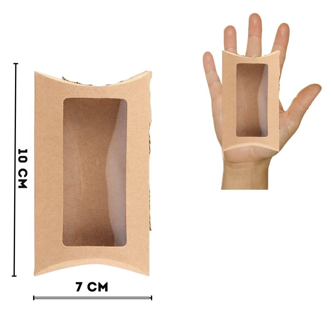 SATYAM KRAFT 20 Pcs Brown Small Paper Pillow Gift Boxes with Transparent Window | Folding Boxes for Wedding, Engagement, Shaadi Return Gifts, Festive Hampers, Chocolates, Dry Fruits & Mithai Packing (12.5 cm) 2