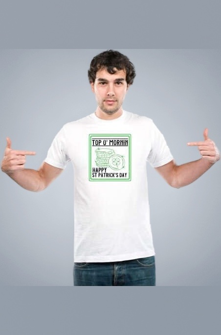 Unisex Round Neck Graphic 'Patricks Day | top o' Mornin Happy st Patrick’s Day' Polyester T-Shirt White [Size 2YrsOld/22in to 7XL/56in]