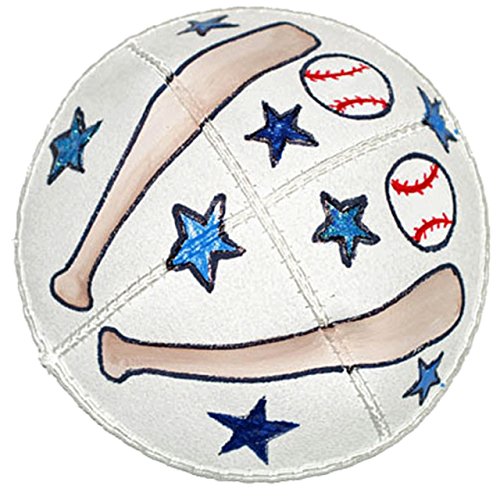Hand-painted Kippah (Yarmulke) with Baseball Bats and Balls