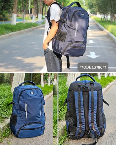 Mochila de viaje 80L grande resistente al agua azul miniatura 3