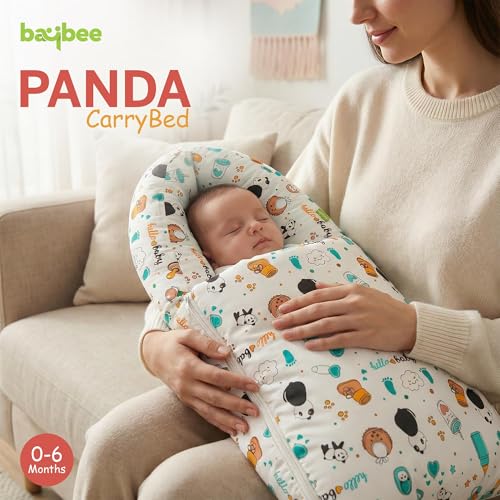 Image of Baybee Panda 3-in-1 Baby Cotton Carry Nest for Newborns 0-12 Months | Portable Baby Activity Nest | Ultra Soft, Lightweight, Travel Friendly & Washable (Green)