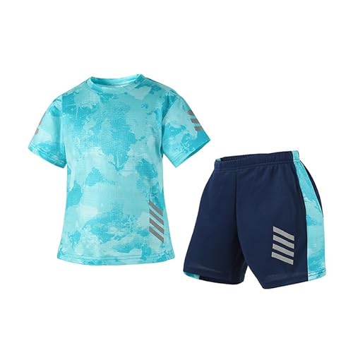 Rngeddg Kids Summer Outfit Boys Quick Dry Shorts Set Casual Sports Wear Comfortable Play Clothes 2-Piece Athletic Ensemble (Blue,5-6Y)