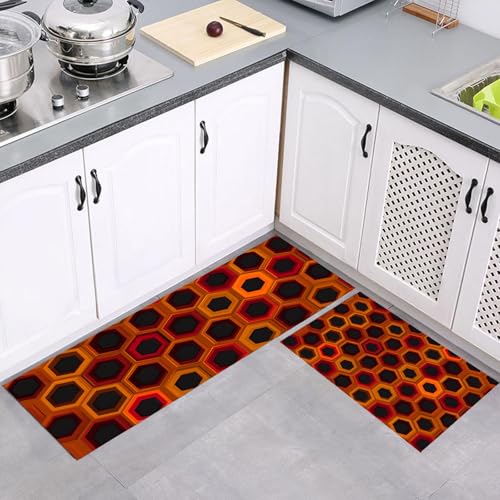 Tapis de cuisine antidérapant et lavable géométrique rouge - 2