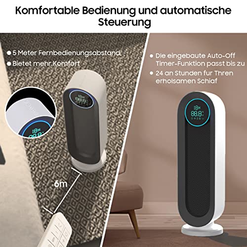 Iceagle Verwarmingsventilator, energiebesparend, stil, elektrische verwarming, 2000 watt, met afstandsbediening, PTC-keramische ventilatorkachel met 3 warmtestanden, 110 graden oscillatie, oververhittings- en kantelbeveiliging, 1-12 uur timer - Afbeelding 4