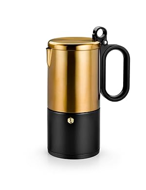 BRA Kaffe Cafetera acero inoxidable 6 tazas, negro y cobre, apta para todo tipo de cocina e inducción