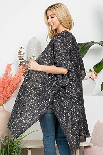 Image of RIAH FASHION Bohemian Sequin Glitter Shawl Wrap Poncho - Kimono Cardigan, Sparkly Metallic Mesh Scarf, Open Knit Crochet