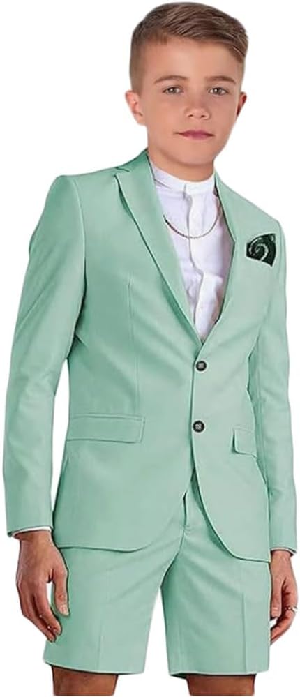 Boys Blazer Shorts Set 2 PC Slim Fit Boys Formal Suit for Summer Kids Tuxedos for Wedding
