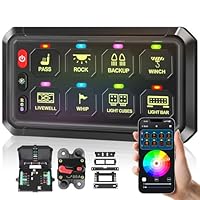 Bzgnl RGB 8-Gang-Schalter-Panel, automatisch dimmbar, Multifunktionsschalter-Panel mit Momentan-Kipp-Impulsspeicher, Aluminium-Schalter-Panel für LKW, Boot, Auto, Wohnmobil,