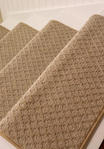 Oak Valley Designs™ Rounded Bullnose Carpet Stair Treads, Anti Slip Indoor Stair Mats for Wooden Stairs - Style: Bayside Charm, Wood Grain 27" W X 9.75" D (Set of 4)