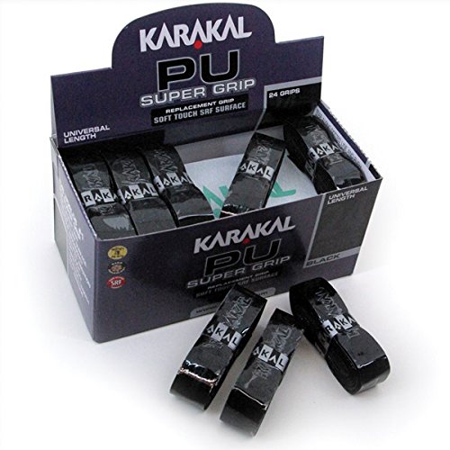 Karakal – PU Super Grip – Nastro adesivo per badminton, Squash, tennis, mazza da hockey o bastone da ghiaccio – Confezione da 5 o 24 – diversi colori, Nero , 6 Stück