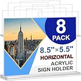 Acrylic Sign Holder 8.5 x 5.5 Horizontal, 8Pack Double-Sided Standup Table Top Clear Sign Holders, T Shape Plastic Acrylic Picture Frame Menu Flyer Paper Holder Display Stands for Office Store Wedding