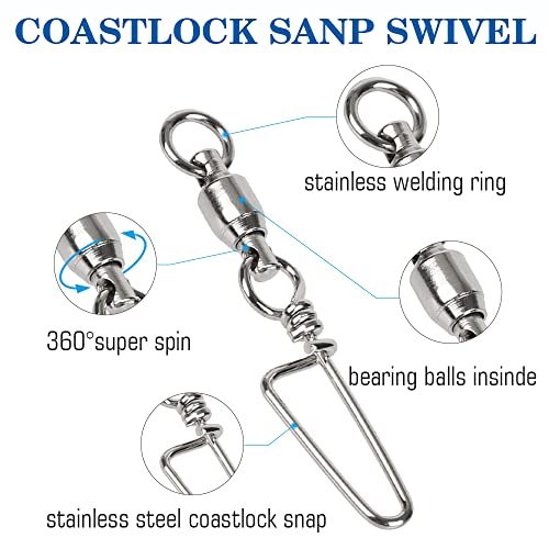 AMYSPORTS High Strength Fishing Snap Swivels - 50pcs, 19lbs, Ball Bearing, Stainless Steel, Saltwater & Freshwater