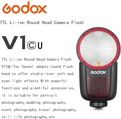 Image of Godox V1 V1-C V1C USA Version Camera Flash with Godox AK-R1 Accessories Kit for Canon Cameras,76Ws 2.4G TTL 1 /8000 HSS,480 Full Power Shots,1.5s Recycle Time