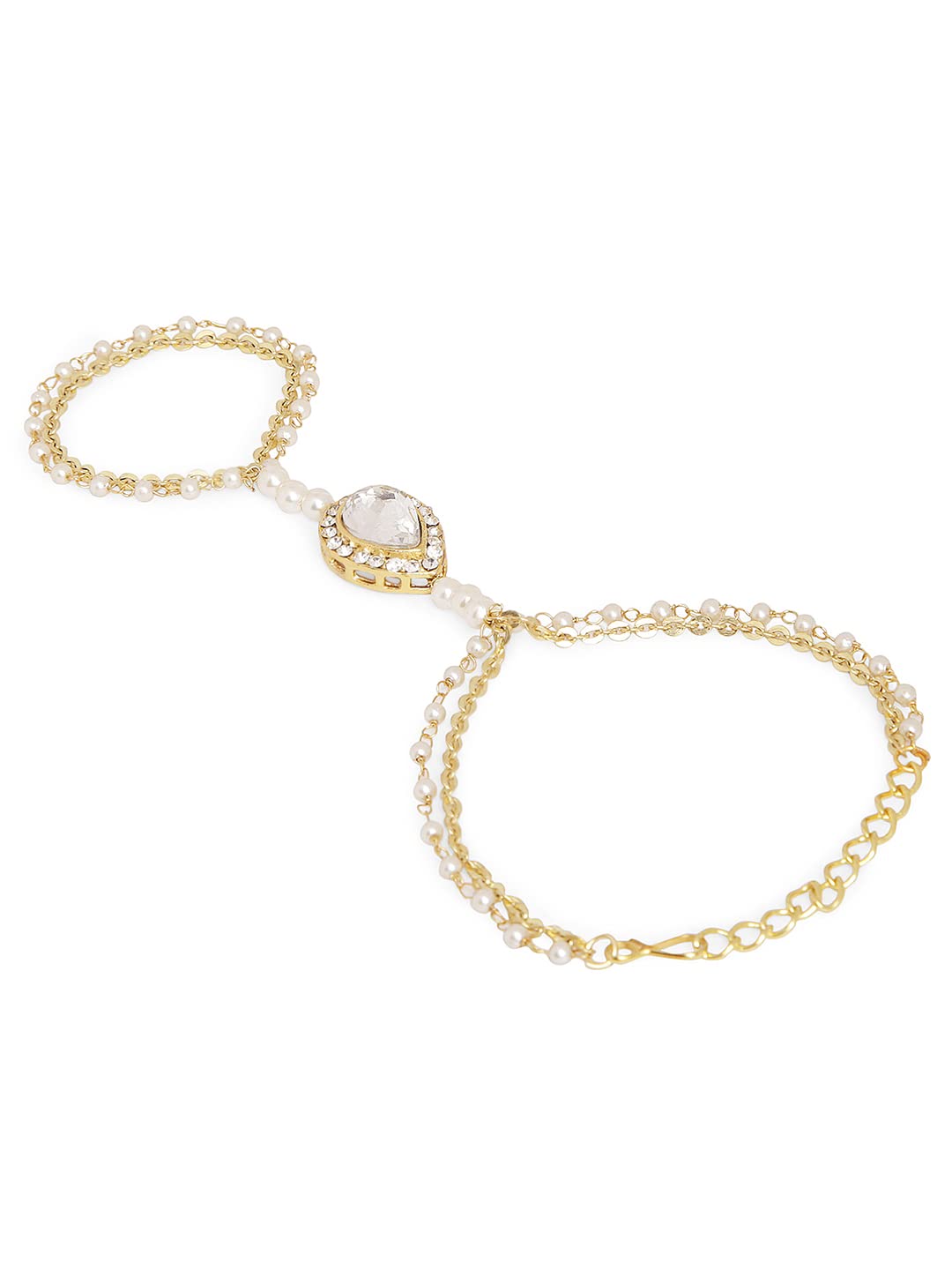 OOMPH Jewellery Gold Tone Ethnic Hathphool Kundan & Pearls Bracelet with Ring for Women & Girls (B09X5T2MRP) Amazon Price History, Amazon Price Tracker