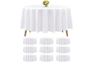 Value Pack: 10 Premium Round White Polyester Tablecloths (90 Inch)