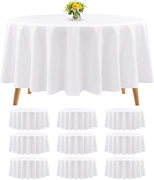 Teruntrue 10 Packs Premium Round Tablecloth 90 Inch White Polyester Table Cloth Bulk Washable Polyester Fabric Tablecloths Table Cover for Wedding Party Banquet Buffet Holiday Dinner White, 90 Inch