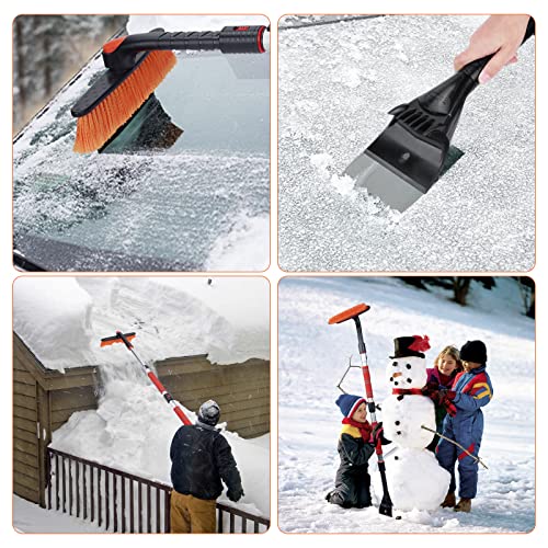 Foval 62.4" Extendable Snow Brush And Ice Scraper With 360°Pivoting Brush Head, Snow Removal Car Brush For Windshield Window Trucks Suvs, Essential Winter Tool Ice Remover With Comfortable Foam Grip #TOP6