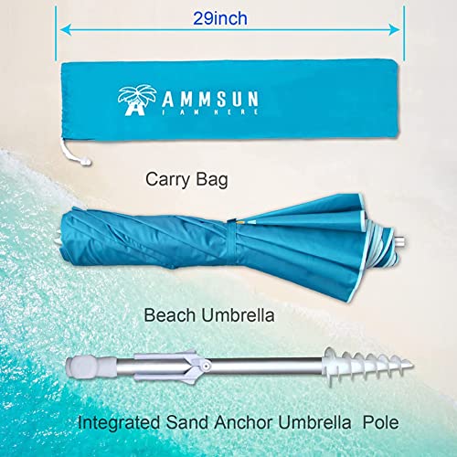 Ammsun 6.5Ft Twice Folded Compact Portable Beach Umbrella With Sand Anchor Windproof,Push Button Tilt And Air Vent Uv 50+ Protection Fits In A Large Suitcase For Travel Patio Garden Beach Pool Backyard Sky Blue #TOP1