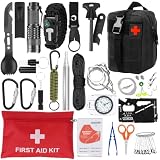 QLOUNI Survival Kit 69-teiliges Notfall Survival Kit mit Erste Hilfe Set, Survival Ausrüstung mit Rettungsdecke Kompass Paracord Multifunktionstools Rucksack aus Oxford-Gewebe für Camping und Outdoor