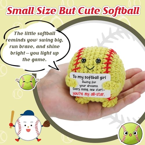 Weming Softball Gifts for Girls, Handmade Crochet Softball Plush with All Star Message Card, Cute Season Gift for Teen Player Daughter Teammate, Desk Locker Decor