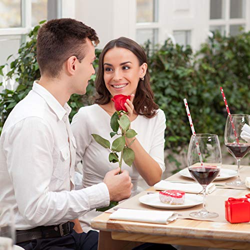 Uratot 200 Pieces Valentine's Day Paper Straws Biodegradable Drinking Stripe Hearts Dot Chevron Straw Mixed For Valentine's Day, Wedding, Party, 8 Style #TOP6