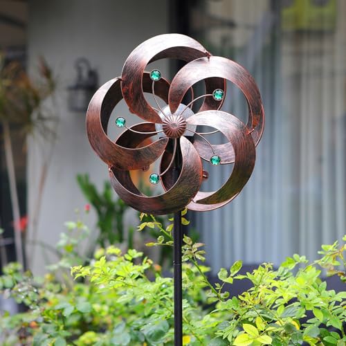 HDNICEZM Solar Wind Spinner Improved 360 Degrees Swivel Multi-Color LED Lighting Glass Ball with Kinetic Wind Spinner Vertical Metal Sculpture Stake Construction for Outdoor Yard Lawn & Garden. by HDNICEZM - Used condition - US$36.09