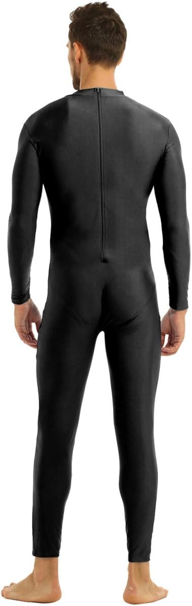 Mens Turtleneck Spandex Long Sleeve Unitard Bodysuit Tights Full Body Unitard Leotard Dancewear Black Medium