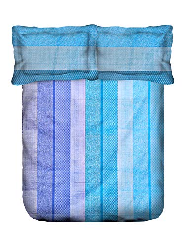 Image of Swayam Pure Cotton Double Bedsheet with 2 Pillow Covers | Size 90 x 100 inch | 160 TC | Striped Design | Soft Breathable Bed Sheet | Comfortable & Durable for Bedroom - Blue
