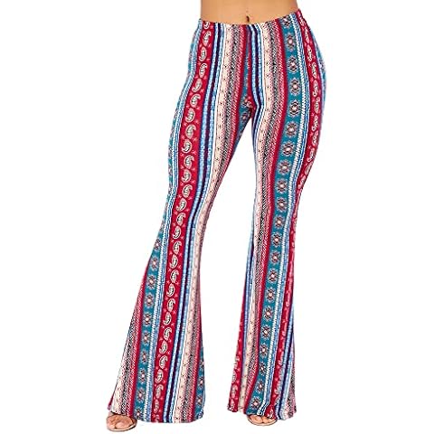 FASHIONOMICS Womens Boho Comfy Stretchy Bell Bottom Flare Pants (L, BH43) Cover