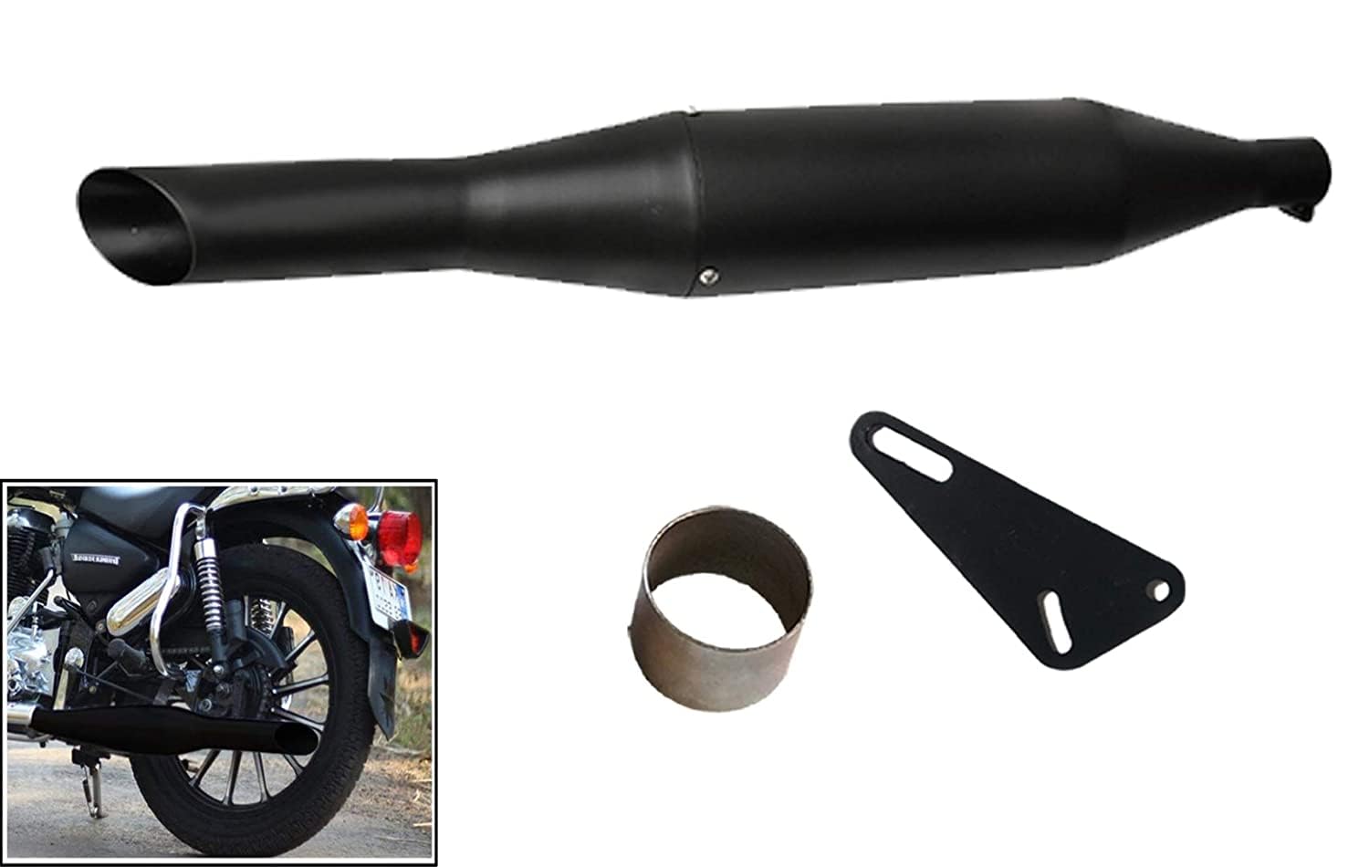 Supremechoice Bike Bullet SLM61 Silencer Redrooster Exhaust Glasswool Red Rooster Filter Black Bike Exhaust With Zed Clamp & Bush for Royal Enfield Bullet Classic 350-image-43