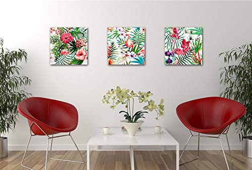 Rtriel Flamingo Canvas Wall Art Floral Pictures Tropical Plant Prints Green Palm Pictures For Bathroom Bedroom Wall Decor 12 X 12 Inches 3 Pieces #TOP1