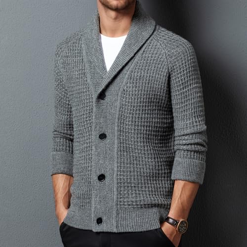 Men's100% Wool Shawl Collar Cardigan Sweater Winter Warmth Cable Knit Button up Sweater4