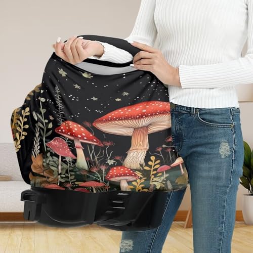 Image of Youngerbaby Mushroom Nursing Cover Carseat Canopy Car Seat Covers for Babies Mom Breastfeeding Scarf Infant Multi Use Cover for Baby Stroller Shopping Cart Feeding High Chair