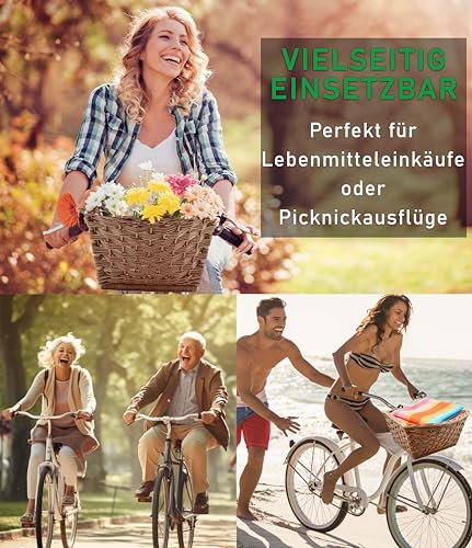 XXL Fahrradkorb aus Rattan für Fahrradlenker - Aufbewahrungskorb, Einkaufskorb, Lenkerkorb, Fahrrad, Korb, Halter vorne