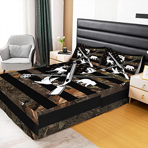 Erosebridal Hunting And Fishing Bedskirt Wildlife Fish Duck Deer Bear Twin Bed Skirt For Boys Men,Camo American Flag Bedding Set Rustic Trees Leaves Camouflage Bed Skirts With 1 Pillow Case #TOP1