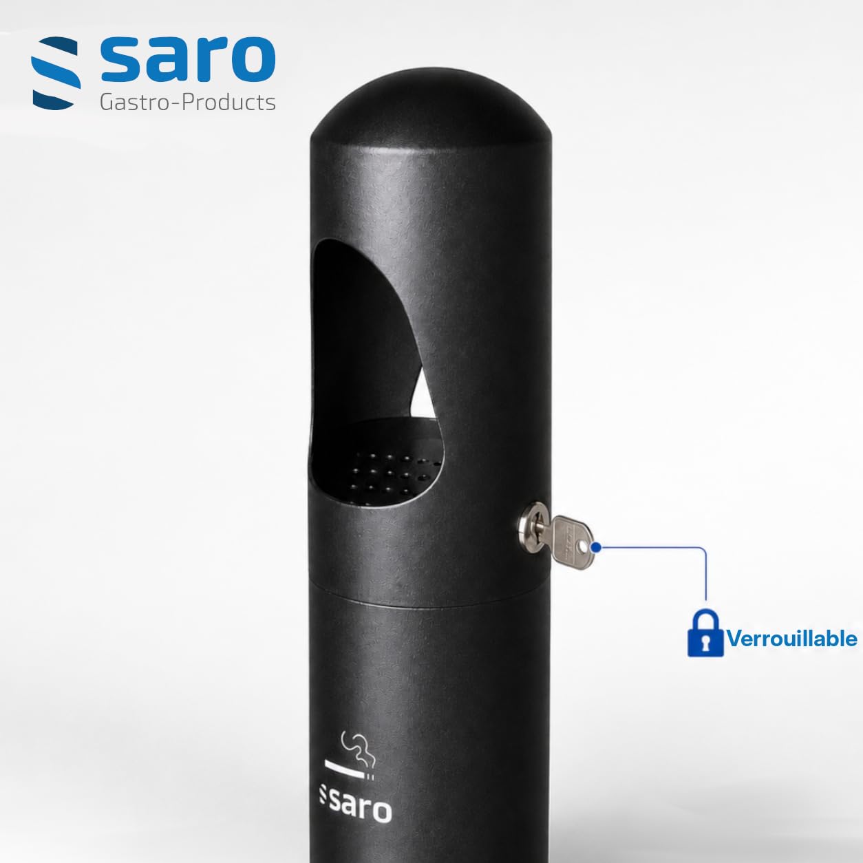 Saro - Rana Cendrier su pied, Noir, Bac Intérieur en Acier Inoxydable, 290 x 290 x 1 000 mm, Verrouillable, Pour Intérieur et Extérieur