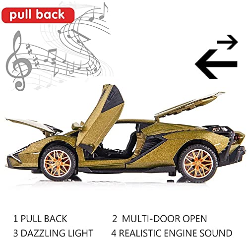 Image of Toy Cars Sian Fkp3 Metal Model Car With Light And Sound Pull Back Toy Car For Boys Age 3 + Year Old(Sian Vb32611-1 Army), Multicolor