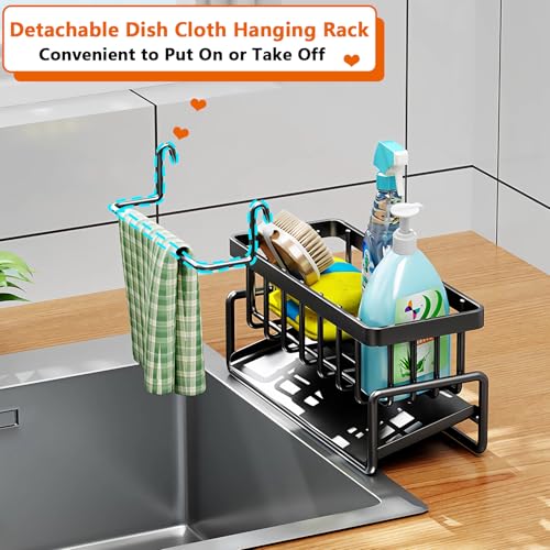 CIT ZCFYU Kitchen Sink Caddy Organizer, Stainless Steel Sink Sponge Holder,45°Tilt Self-Drainage, Sponge Drain Rack with Dish Brush Holder,Removable Dishcloth Rack for Kitchen Storage Dispenser,Grey — view 3