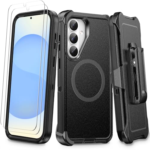 Coque Samsung S26+ Plus clip ceinture et 2 verres trempés de protection MagSafe triple couche noir