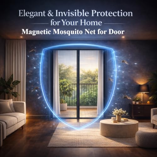 Image of Polyester Magnetic Mosquito Net for Door 7 feet | Mosquito Curtain for All Types & Sizes Door Nets for Mosquitoes Auto-Closing Insect Screen to Keep Mosquitoes Out (Black, 210 * 110cm)