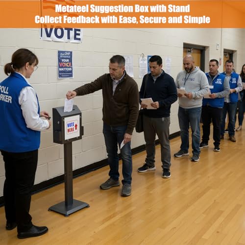 Image of Suggestion Box with Stand,Black Donation Boxes for Fundraising,Heavy Duty Metal Floor Standing Ballot Box with Lock and Keys,Ideal for Voting, Donation and Church Election