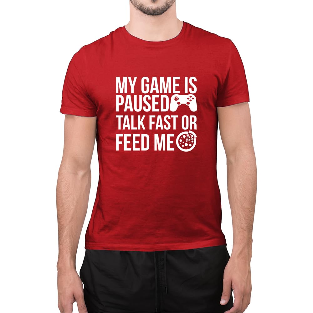 Graphic Impact Red Funny My Game Is Paused Gamer Slogan Foodie Pizza Lovers Gaming Novelty T Shirt (Xxlarge, )