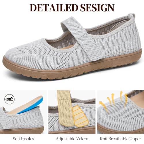 Image of Waluzs Wide Toe Box Flats Shoes Women Knit Ballet Flats Mary Jane Dress Flat Wide Width Walking Shoes Slip-on with Strap