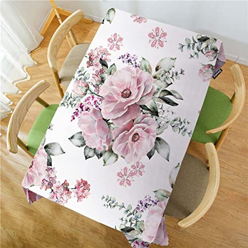 Swono Rose Table Cloth Rectangle Tables Watercolor Pink Flowers Rose Leaves Kitchen Table Cover Oblong 52"X70" Tablecloth For Dining Table Buffet Parties Patio And Camping #TOP1