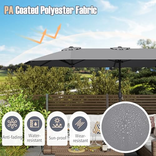 Image of Tangkula 13FT Double-sided Patio Umbrella, Extra Large Twin Table Umbrella with Crank Handle, Umbrella Base, Safety Lock, Air Vent, Outdoor Market Umbrella for Garden Pool Backyard (Gray)
