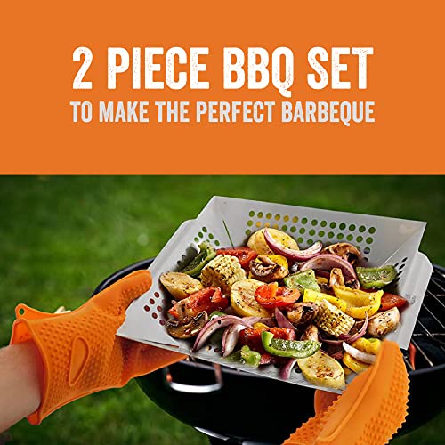 Sartén para parrilla acero inoxidable con guantes resistentes al calor miniatura 2
